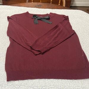 J. Crew Burgundy Crew Neck Sweater with Black Bow